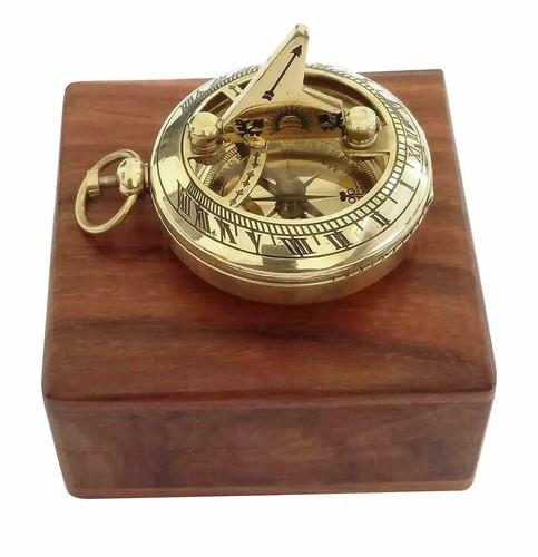 Vintage brass pocket sundial - brass,