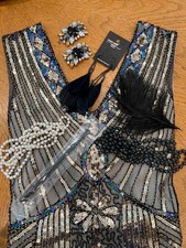 1920s Flapper Gatsby DRESS & ACCESSORIES Costume Vintage Style Sequins XL 14-16