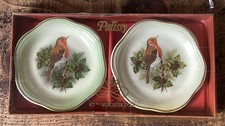 Royal Worcester Palissy England Mini Plate Trinket Dish X 2 Robin & Holly 