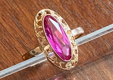 Vintage 14K Rose Gold Large Pink Ruby USSR Russian Soviet Open Work Ring Sz 7.5
