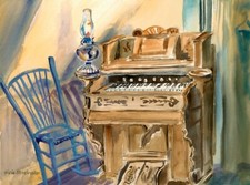 "Pump Organ & Hurricane Lamp"