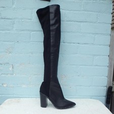 Aldo Leather Boots UK 4 Eur 37 Womens Thigh High OTK Pull on Black Preloved