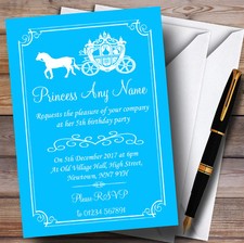 Blue Horse Carriage Princess Childrens Birthday Party Invitations