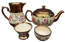 Wade Heath Copper Lustre Teapot + Large jug + 2 small bowls pattern no 4874