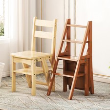 Folding 4 Steps Ladder Stool Chair Portable Library Ladder Shelf Convertible