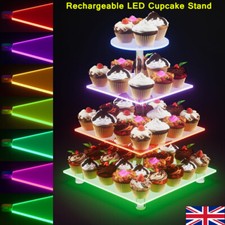 Light-up LED Clear Acrylic Cupcake Stand Wedding Party Cup Cake Holder Display