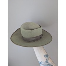 Akubra Hat Fedora Fitted Mens 55 Olive Felt Wide Brim Grosgrain Band Outback