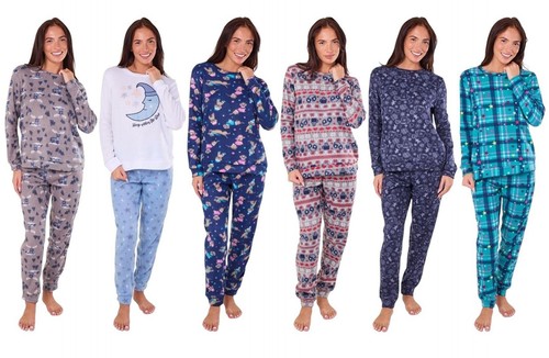 Ladies fleece pyjamas printed - pyjamas,