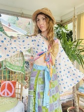 Flared Sleeve Top Vintage Silk Hippie Boho Bell Sleeved Wrap Top Gypsy Bolero