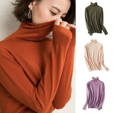 Women Slim Warm Knitted Turtleneck Cashmere Long Sleeve Pullover Sweaters Jumper