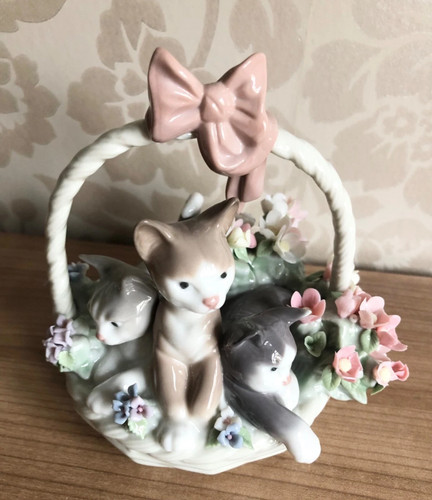 Lladro cats flower basket - lladro, in