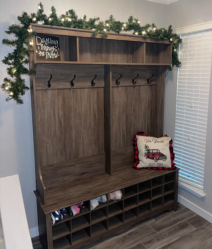 Gray wood entryway - wood, shoe