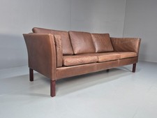 Mid Century Retro Settee Three Seater Brown Leather Vintage Denmark EB10081 M3SS