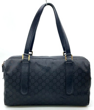 Auth Gucci GG Pattern Nylon Leather 257288 204046 Black Mini Boston Bag TF100036