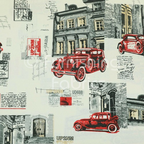 Vintage car red printed poly - vintage,