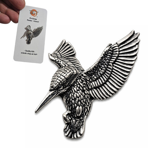 Kingfisher pewter pin badge - pewter,