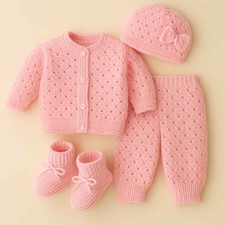 Baby Knitting Pattern Only - To make a 4 Piece Cardigan Set for 0-3m Baby Pink