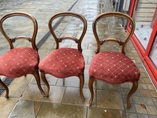 Beautiful Set Of 3 Victorian Balloon Back Cabriole Legged Dining Chairs