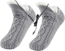 Warm Electric Heated Fleece Socks, USB Heating Pad, Thermal Indoor Slippers