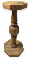 Octagonal Pedestal Display Table with Wood inlays 23.5" Tall Handmade Unsealed