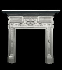 LARGE ANTIQUE VICTORIAN EDWARDIAN CAST IRON FIREPLACE / FIRE WOODBURNER SURROUND