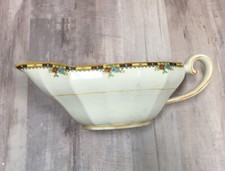 Vintage Myott Staffordshire Gravy Boat Art Deco Yellow Trim Flowers Crazing 1920
