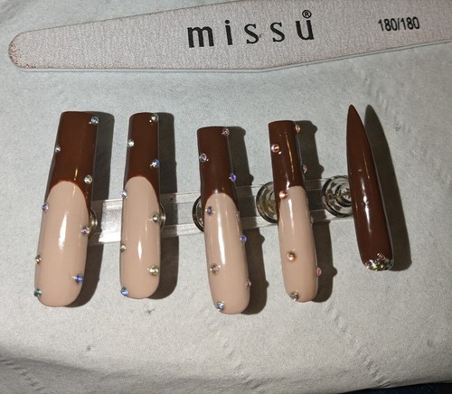 Brown french tip gel nails - tip,