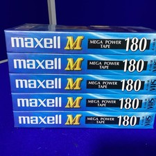Maxell E-180 M VHS Blank Video Tapes 5 Pack New Sealed PAL 3 Hour Mega Power NOS