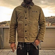 NON STOCK USN N-1 Deck Jacket Military Sherpa Lining Mens Warm Coat 3 Colors