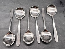 VINTAGE OLD HALL STAINLESS STEEL DESSERT SPOONS SET OF 6 ENGLAND RETRO