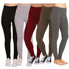 New Womens Leggings Ribbed Cable Thick Chunky Knitted Warm Casual Full Ribbed 