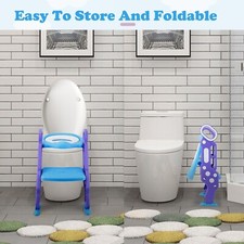 Kids Toilet Training Seat Step, Training Seat Ladder Toilet Boys Girls-Blue
