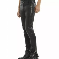 Men's Black Leather Pant 100% Sheepskin Jeans Style Real Biker