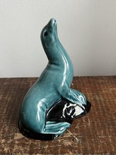 Vintage 1970s Poole Pottery Teal Seal Sea Lion Ornament Figurine