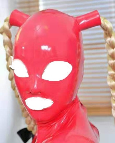 Red latex hood with - red,