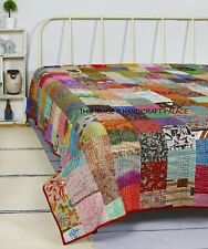 Handmade Vintage Silk Patchwork Kantha Embroidered Quilt Throw Bedspread 60"x90"