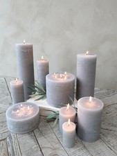 French Grey Pillar Candles Macon Paraffin Wax Rustic Lighting Tablescape 9 Sizes