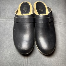 Swedish Hasbeens Women's Wood & Leather Slip-on Clogs - Black  UK5 