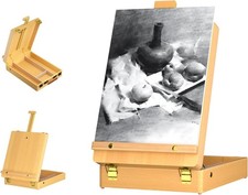 Wooden Table Easel Box with Storage Portable Folding Artist Easel