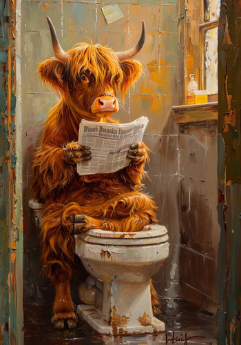 Funny highland cow - cow, sitting