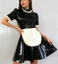 Latex Maid Dress Rubber Gummi Cosplay Long Skirt Apron Back Zipper 0.4mm S-XXL