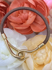 Authentic HERMES Jumbo hook Bracelet Gold Plated leather Brown Excellent Luxury