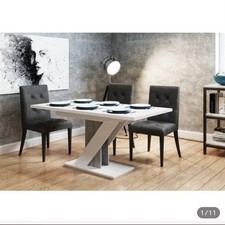 Extendable Dining Table 120/160 cm (White & Stone Gloss) Stylish & Functional