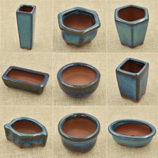 Ceramic Chinese Bonsai Flower Plant Pot Min Flowerpot Container Dark Blue Glazed