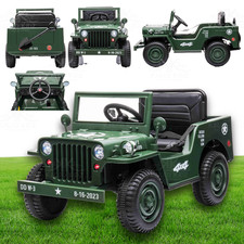 Kids Electric Ride On Car ARMY WILLYS JEEP | 12V | 4WD | Classic Vintage + RC