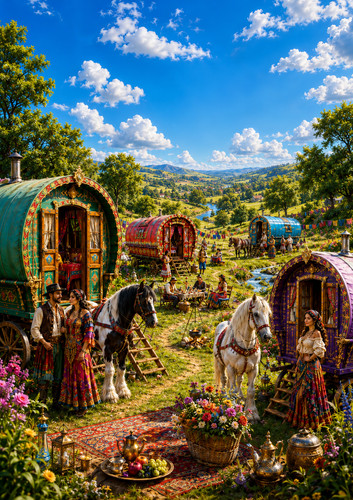 Romany gypsy caravans - romany, wall