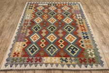 Genuine Handmade Afghan/Turkish Kilim Aztec Wool Area Rug, Size 202X156 CM