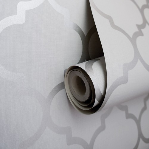 Grey silver trellis wallpaper - silver,