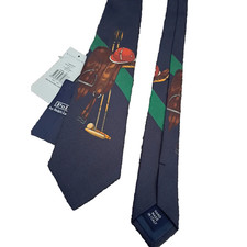 Polo Ralph Lauren Mens Polo Match Mallet Print Silk Tie Necktie | Navy | Italy