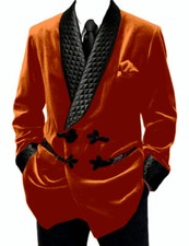 Vintage Men Velvet Smoking Coat Jacket Robe Shawl Lapel Tuxedo Blazer Tailored